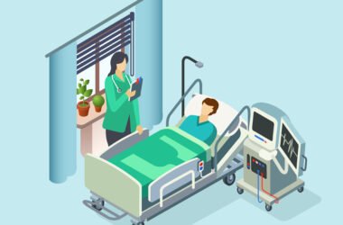 Vector isometric hospital room, patient, doctor